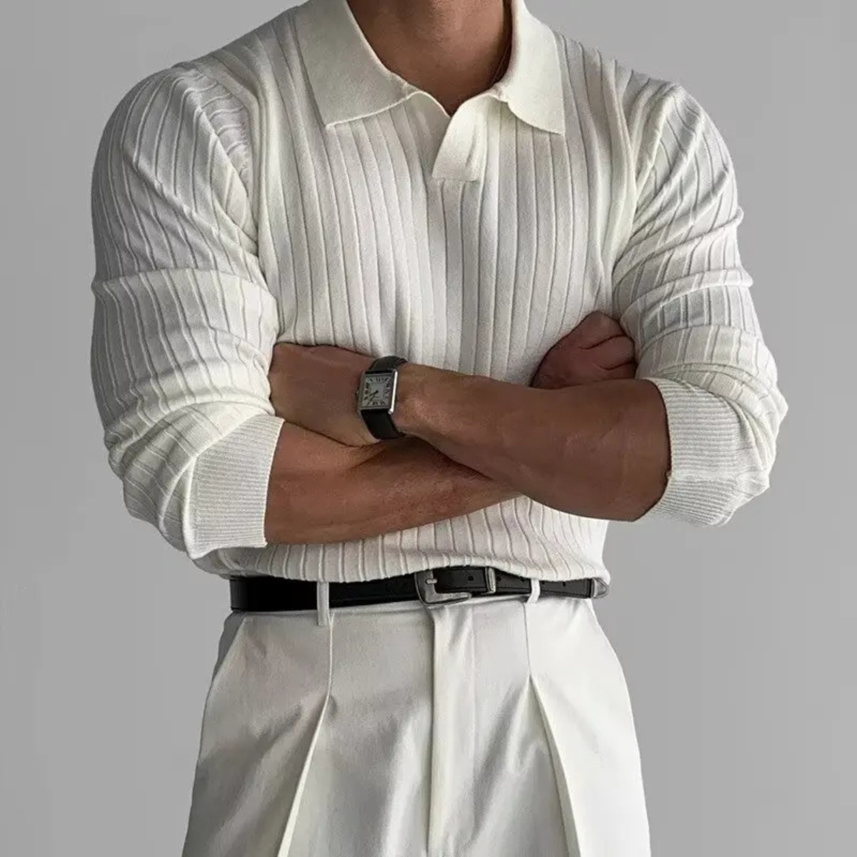 Men's Slim Fit Polo Sweater Ribbed Knit