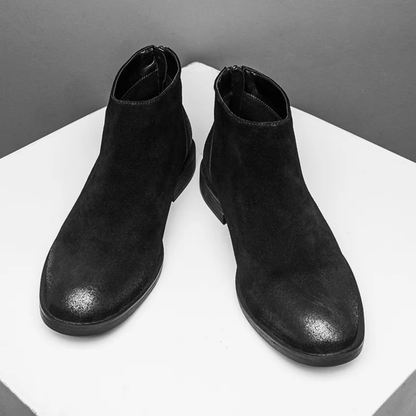 Men's Leather Suede Chelsea Boots Zipper Brown