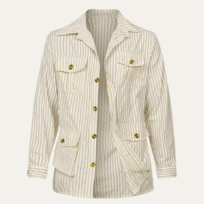 Men's Striped Button Down Shirt Cotton With Pockets