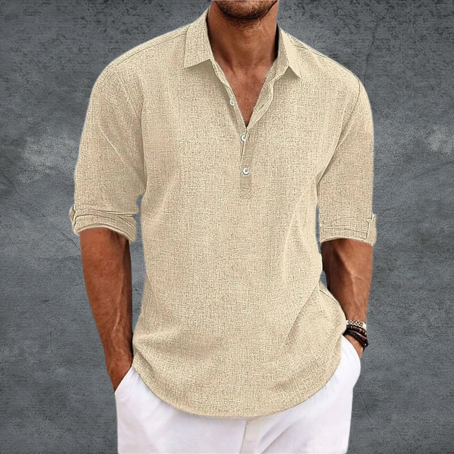 Men's Casual Shirt Cotton Roll-Up Sleeves Light Blue