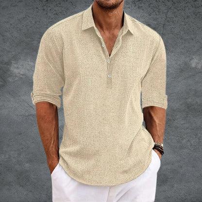 Men's Casual Shirt Cotton Roll-Up Sleeves Light Blue