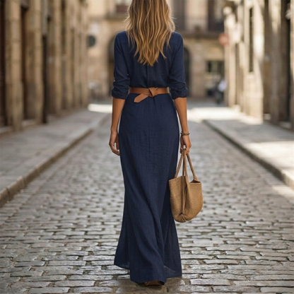 Maxi Shirt Dress Women Long Sleeve Belted