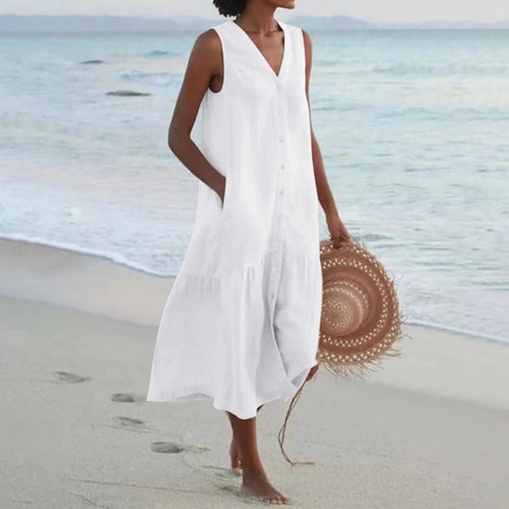 Women's V-Neck Dress Elegant Everyday Wear - VibreMode