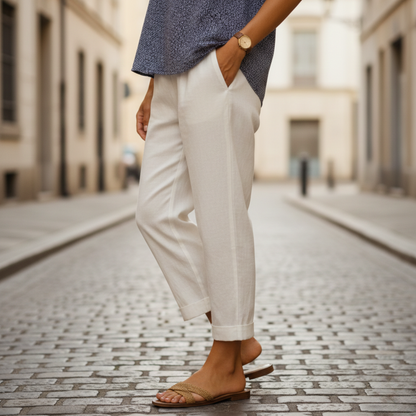 Women’s Cropped Straight High Waist Casual Trousers