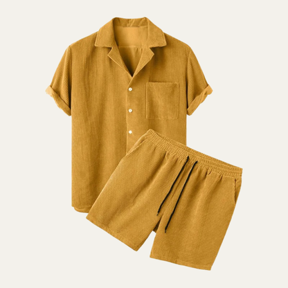 Men's Corduroy Shirt And Shorts Summer Set