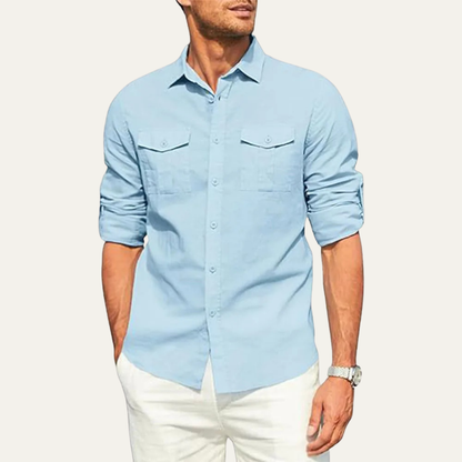 Riccione Men's Cotton Linen Cargo Shirt Double Pocket