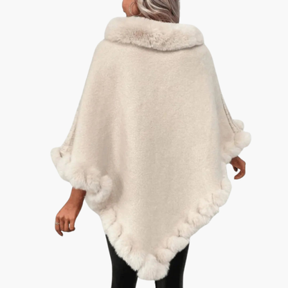Women's Knit Poncho Faux Fur Oversized