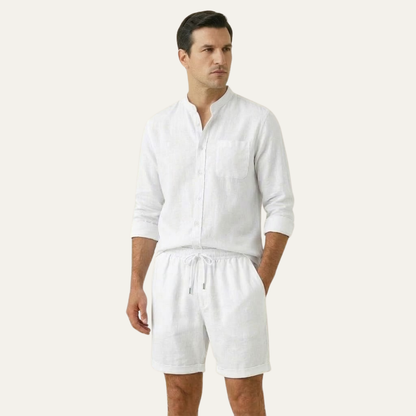 Men's Cotton Linen Shirt And Shorts Set