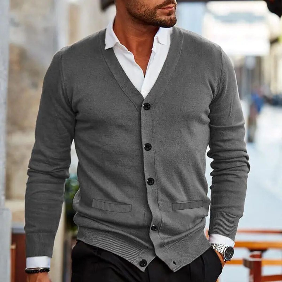 Men's V Neck Lightweight Knit Cardigan