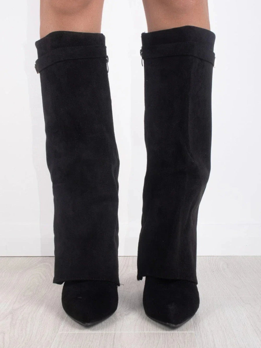 Chic Women's High Heel Leather Knee Boots with Buckle