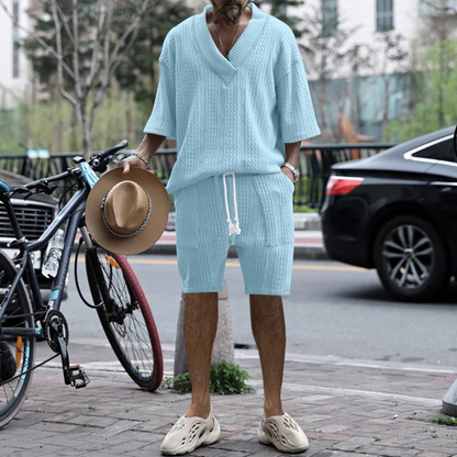 Men's Summer Knit Polo Shirt And Shorts Set