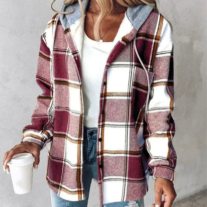 Women's Checked Hooded Wool Coat