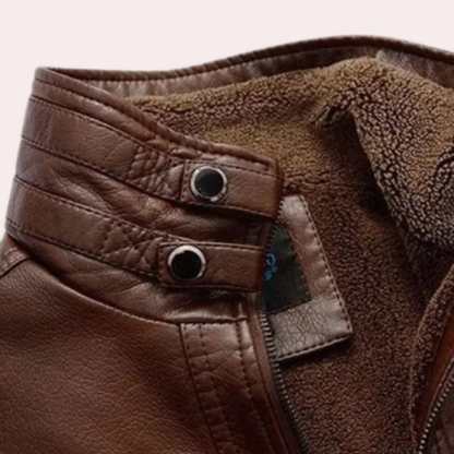 Men's Leather Winter Coat Warm Fleece Lining