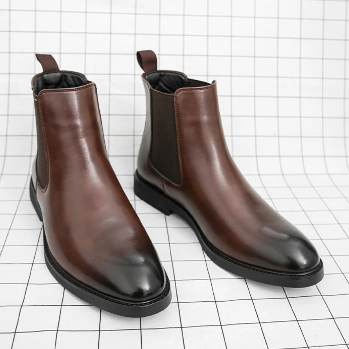 Men's Chelsea Ankle Boots Pointed Toe Leather Black