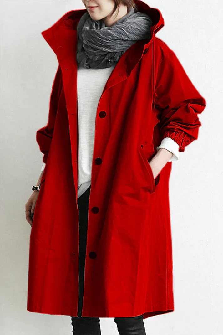 Women's Hooded Trench Coat Waterproof Cotton Long