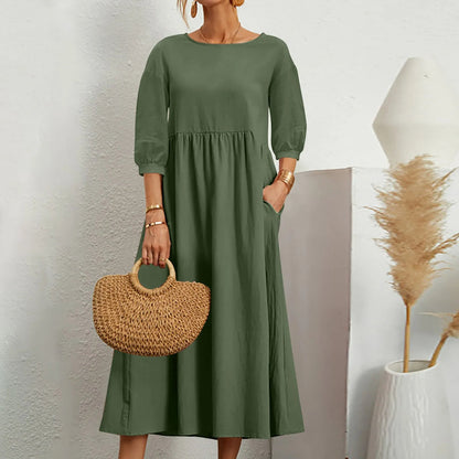 Women's Patchwork Midi Dress Casual Comfortable