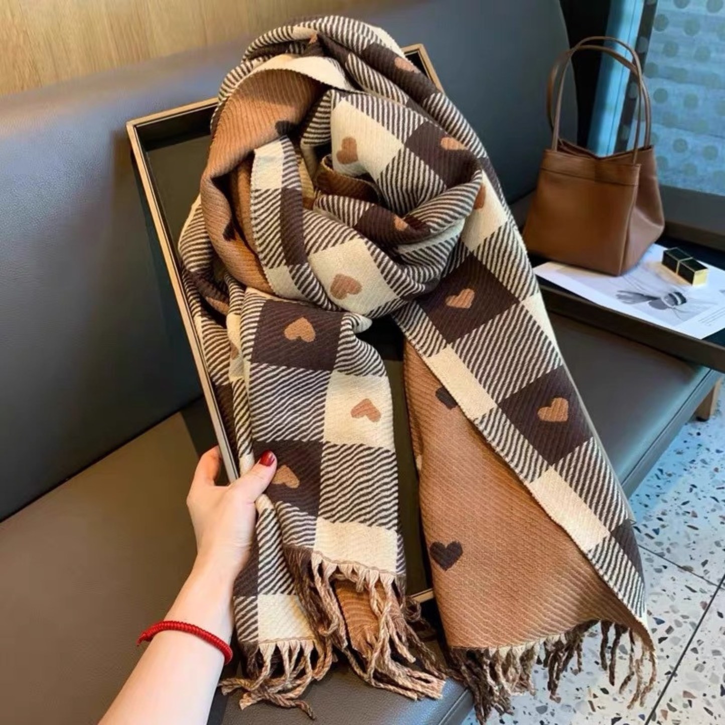 Comfy Plaid Tassel Scarf