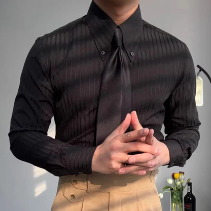 Men's Formal Dress Shirt Textured Pleated Black
