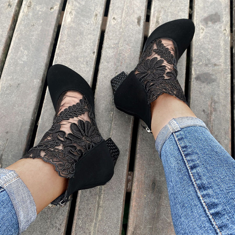 Comfortable Low Heel Women's Ankle Boots with Lace Detail