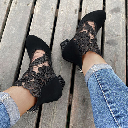 Comfortable Low Heel Women's Ankle Boots with Lace Detail