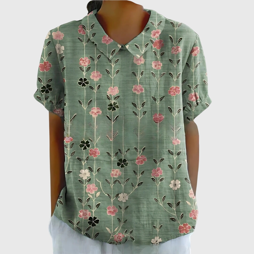 Pretty Floral Short Sleeve Women's Blouse - VibreMode