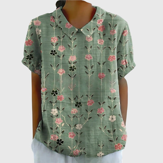 Pretty Floral Short Sleeve Women's Blouse - VibreMode