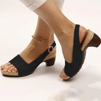 Vivian Women's Block Heel Slingback Sandals Buckle Strap
