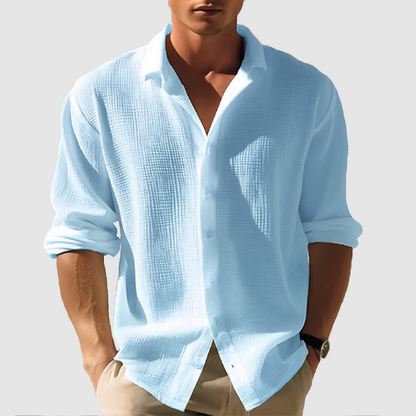 Men's Long Sleeve Shirt Button Front Textured - VibreMode