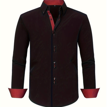 Men's Long Sleeve Button Down Shirt Contrast Trim