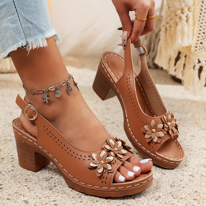 Brown Buckle Ankle Strap Flat Sandals