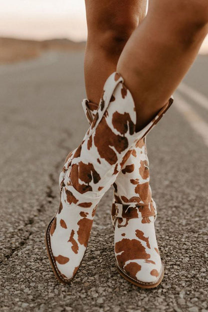 Fashionable Ladies Cowboy Boots with Buckle Detail