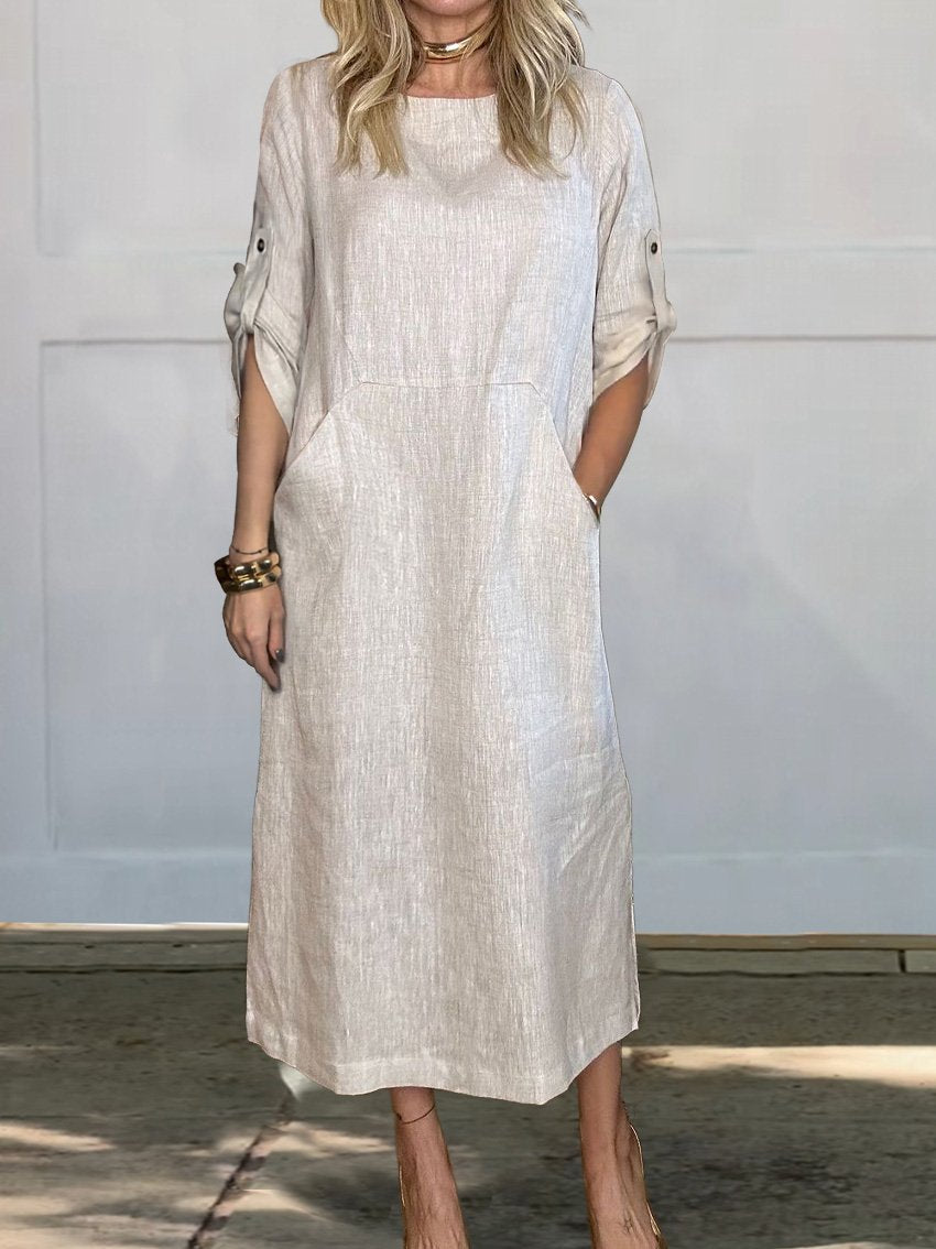 Simple Linen V Neck Summer Dress for Women