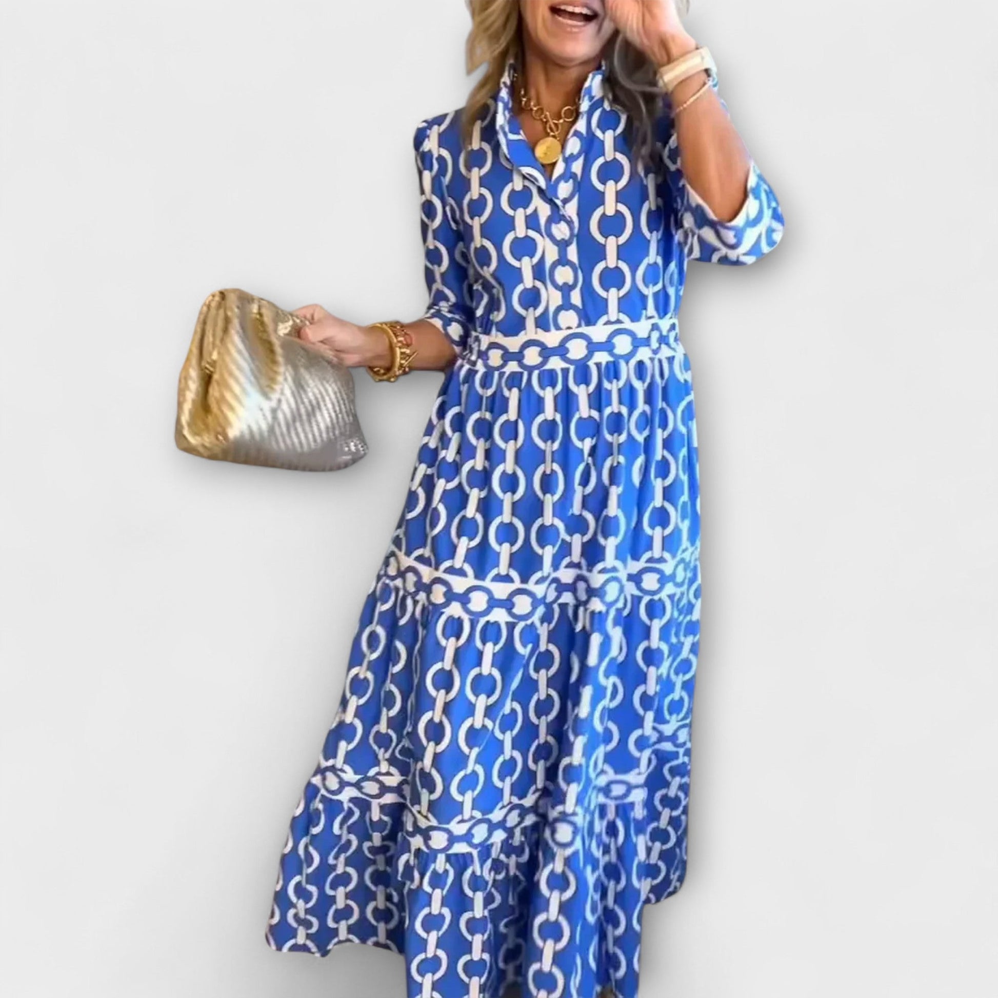 Casual Chain Print Mid Length Dress - VibreMode