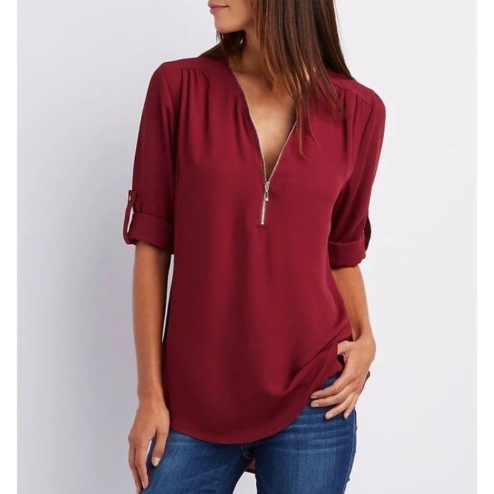 Pink Women's Casual V-Neck Short Sleeve Blouse Top