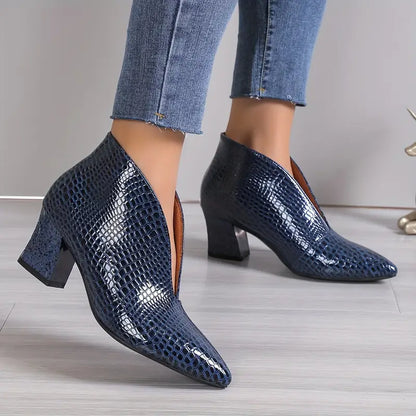 Women's Ankle Boots Pointed Toe Block Heel Scale Pattern