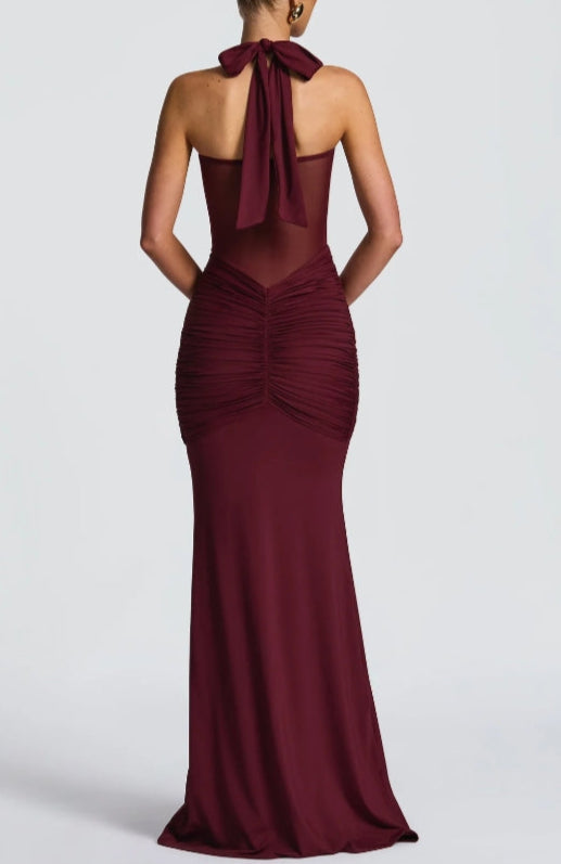 Semi Sheer Neckline Halter Dress