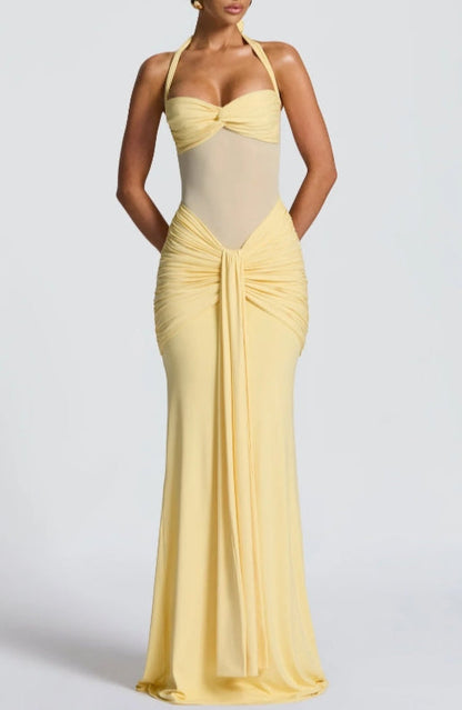 Semi Sheer Neckline Halter Dress