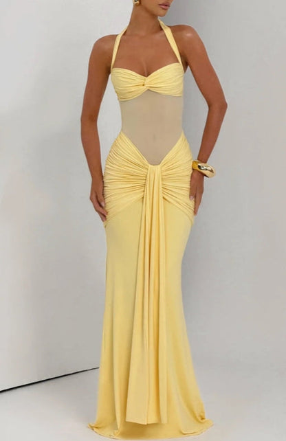 Semi Sheer Neckline Halter Dress