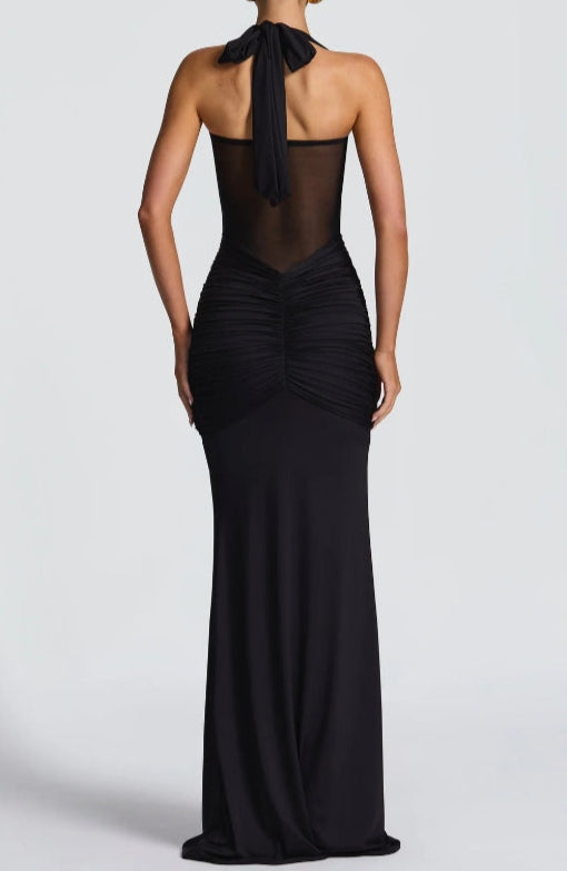 Semi Sheer Neckline Halter Dress