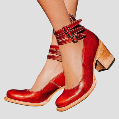 Women's Block Heel Sandals Textured Buckle Strap