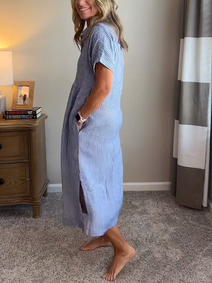 Women's Casual Midi Dress Short Sleeve Button Front