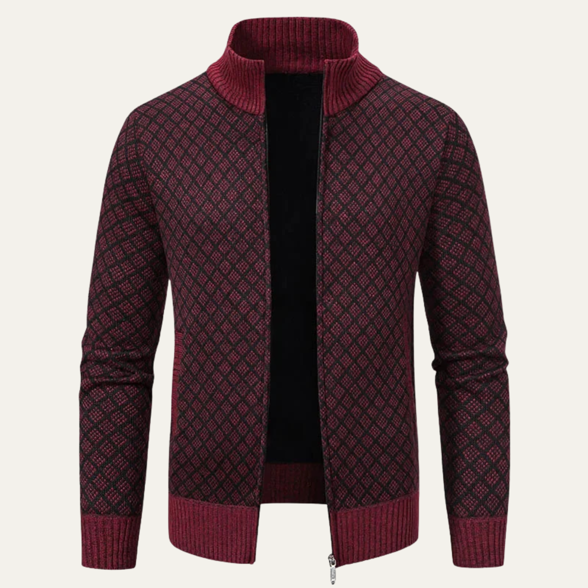 Men's Plaid Cardigan Knitted Zip Up Winter Tan