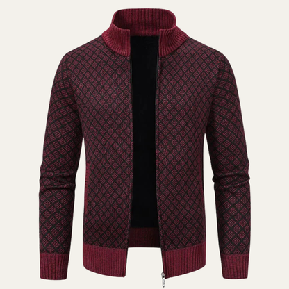 Men's Plaid Cardigan Knitted Zip Up Winter Tan