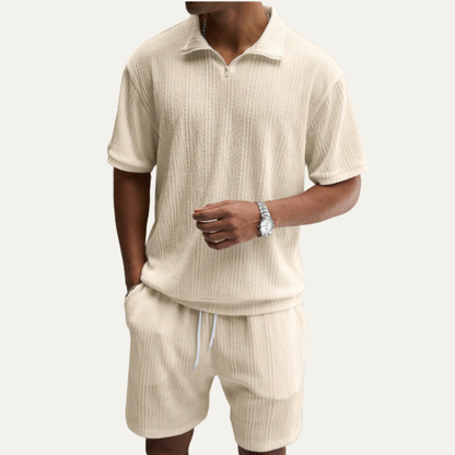 Men's Polo Shirt And Shorts Set Solid Color Casual