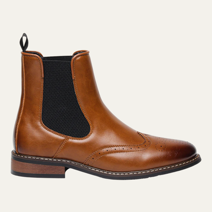 Men's Leather Chelsea Boots Elastic Sides Brown