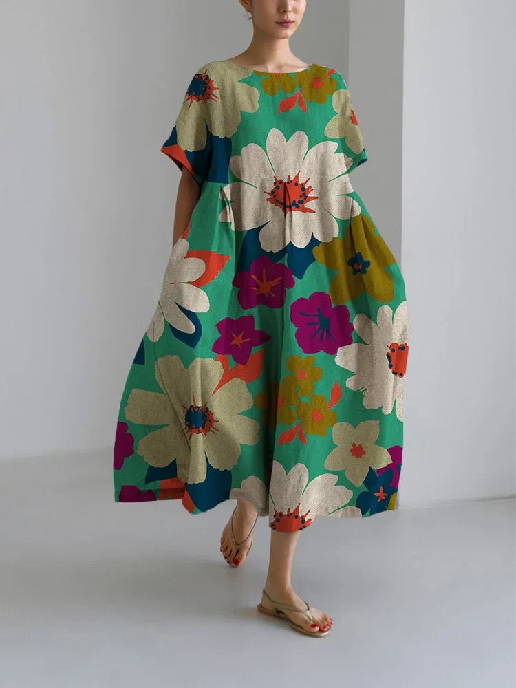 VITTORIA | Pretty Floral Midi Dress for Everyday Comfort - VibreMode