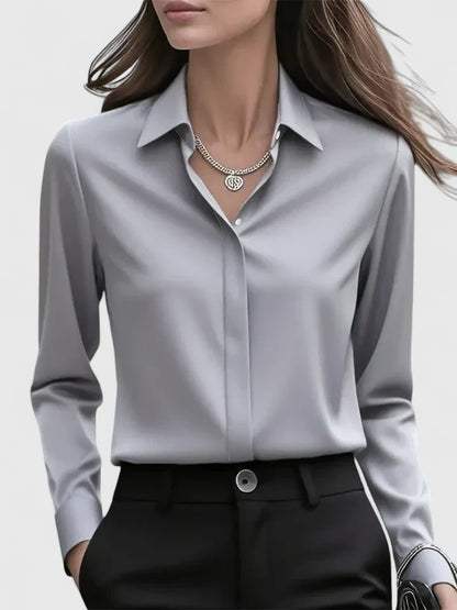 Classy Ladies Button Front Blouse with Hidden Buttons
