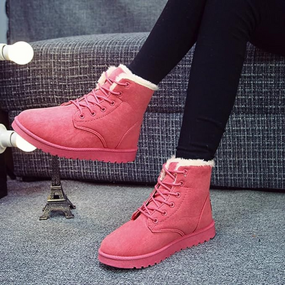 Women's Ankle Boots Lace-Up Cozy Warm Lining Non-Slip Sole Brown