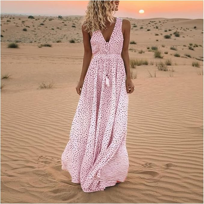 Womens Floral Loose Fit Floor Length Maxi Dress