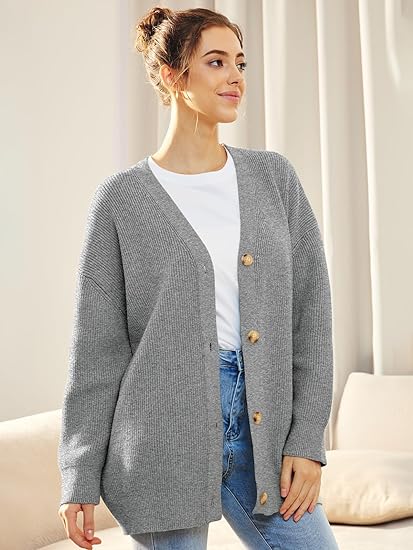 Women's Oversized V-Neck Cardigan Button Closure